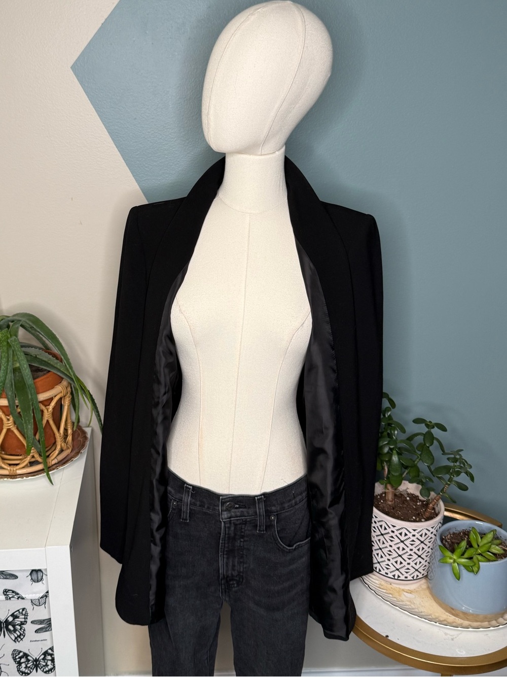 Mural Black Shawl Collar Open Front Blazer Quiet Luxury Minimalist Jacket M - Picture 3 of 12